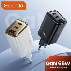 Charger 65W Toocki Series Three-Port GaN High-Power 2USB-C+1USB-A Simultaneous Charging for Laptop/Phone/Tablet Use