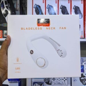 White Wearable Bladeless Neck Fan with Digital Display