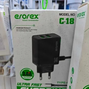 Erorex C-18 3.4A Type-C Fast Charger | USB Wall Charger with Type-C Cable