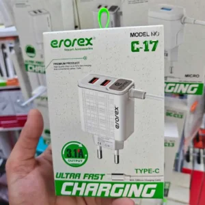 Erorex C-17 3.1A Type-C Fast Charger | Dual USB Wall Charger with Type-C Cable